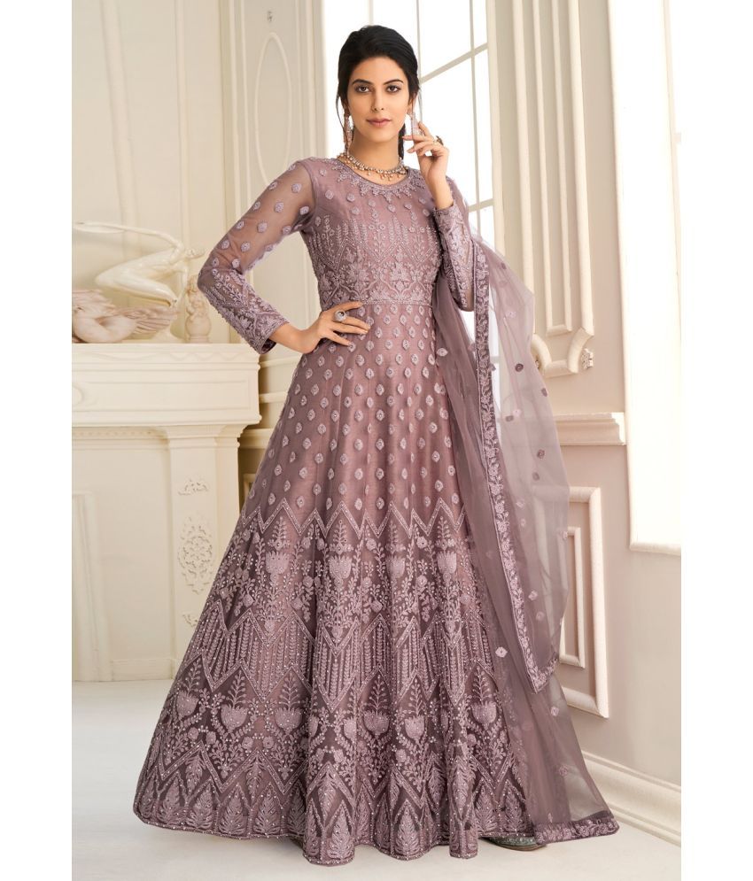     			KV Fashion Mauve Flared Net Women's Semi Stitched Ethnic Gown ( Pack of 1 )