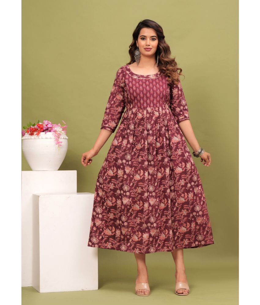     			Nitvan Maroon Cotton Maternity Kurta