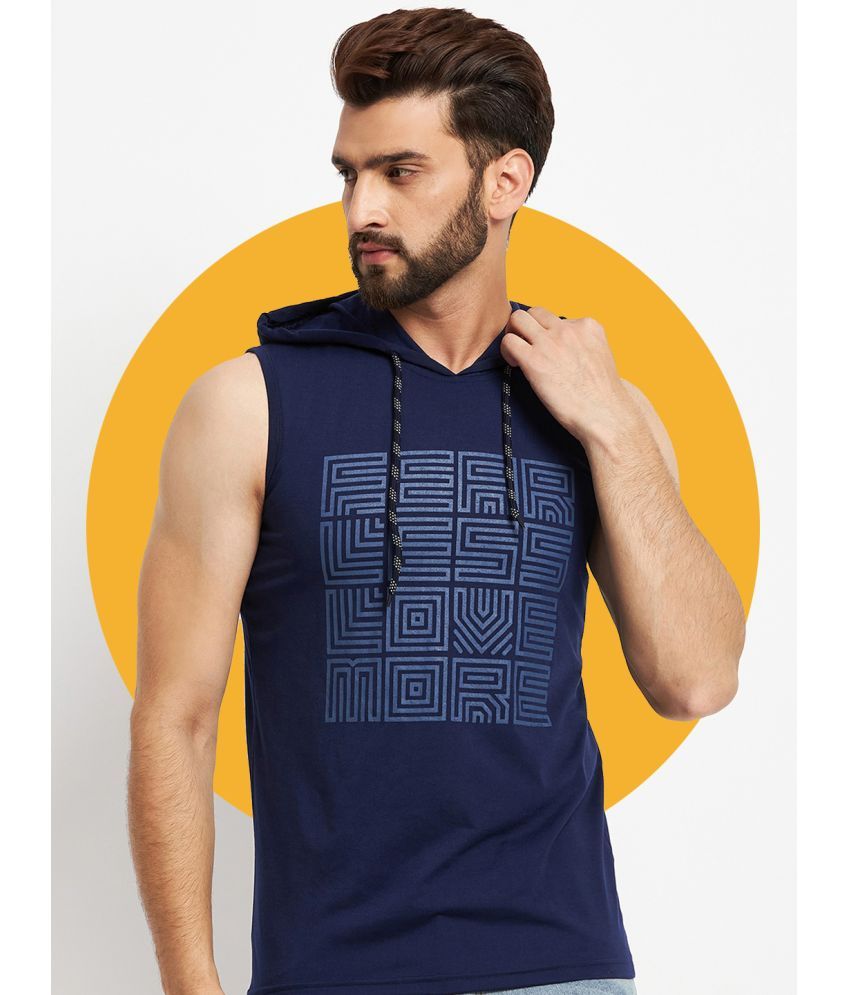     			RELANE Cotton Blend Regular Fit Printed Sleeveless Men's Hooded T-Shirt - Navy Blue ( Pack of 1 )