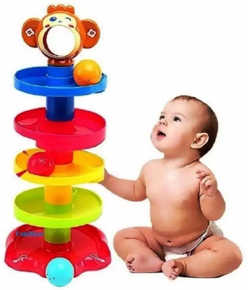     			Stysol Educational Toys Stack Drop and Go Ball Ramp 3 Spinning Toy Roll Ball 5 Layer Ball Drop and Roll Swirling Tower for Baby and Toddler Development