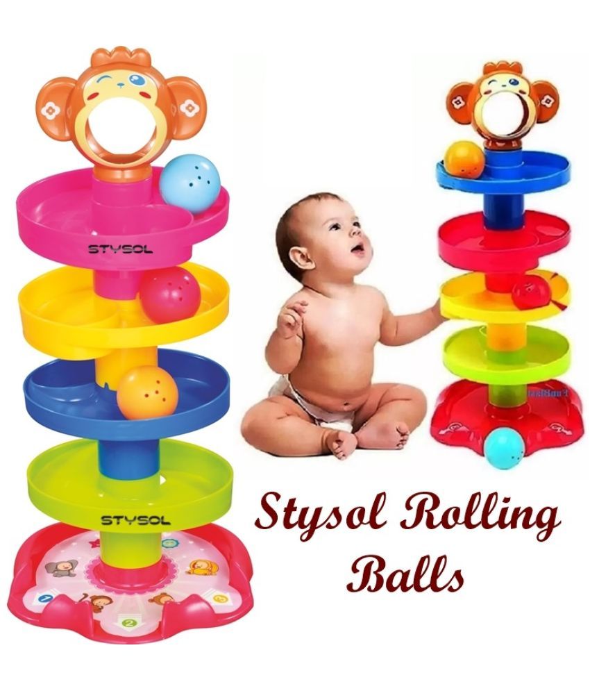     			Stysol Roll Swirling Tower for Baby & Toddler Educational Toys | Stack, Drop and Go Ball Ramp Toy Set Includes 3 Spinning Activity Balls - Multicolor