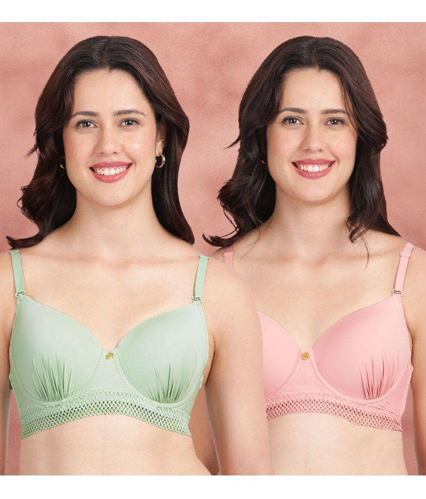     			Susie Pack of 2 Nylon Lightly Padded Everyday Bra For Women ( Green )