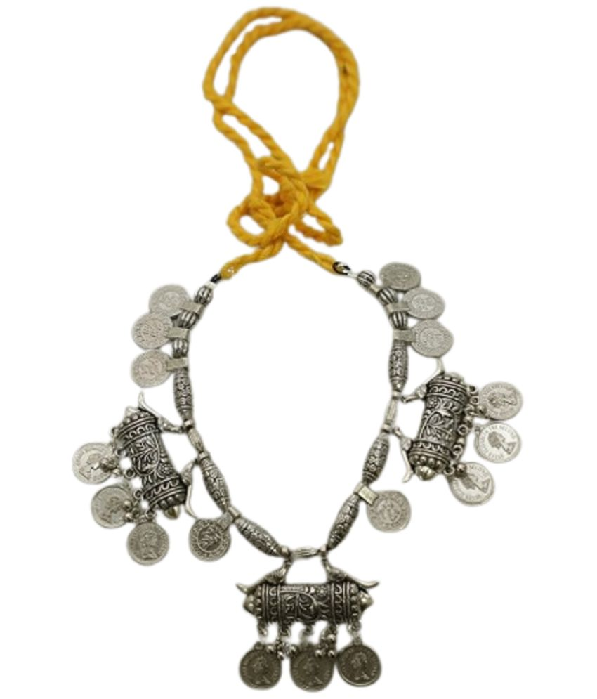     			Tribal Jewellery Yellow Oxidised Silver Necklace ( Pack of 1 )