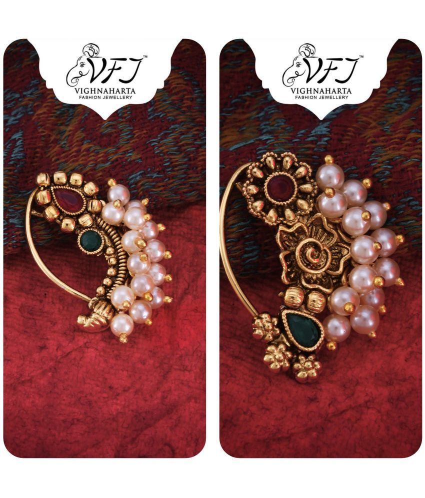     			Vighnaharta Artificial stone and Pearls moti Nath Nathiya./ Nose Pin combo 2 nath for women and Girls[VFJ1255-1256NTH-PRESS-MULTI]