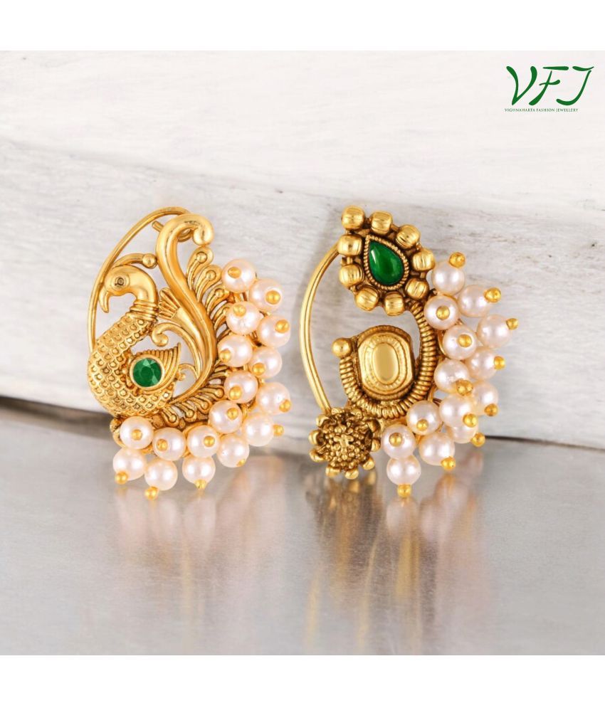     			Vighnaharta Artificial stone and Pearls moti Nath Nathiya./ Nose Pin combo 2 nath for women and Girls[VFJ1166-1134NTH-PRESS-GREEN]