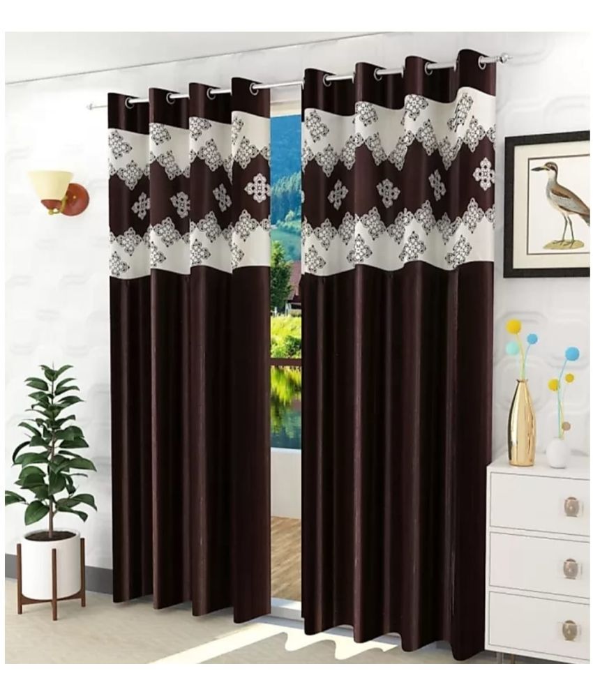     			WI Solid Room Darkening Eyelet Curtain 9 ft ( Pack of 2 ) - Brown