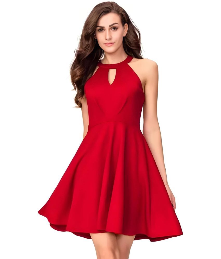     			ZELZIS Polyester Solid Above Knee Women's Fit & Flare Dress - Red ( Pack of 1 )