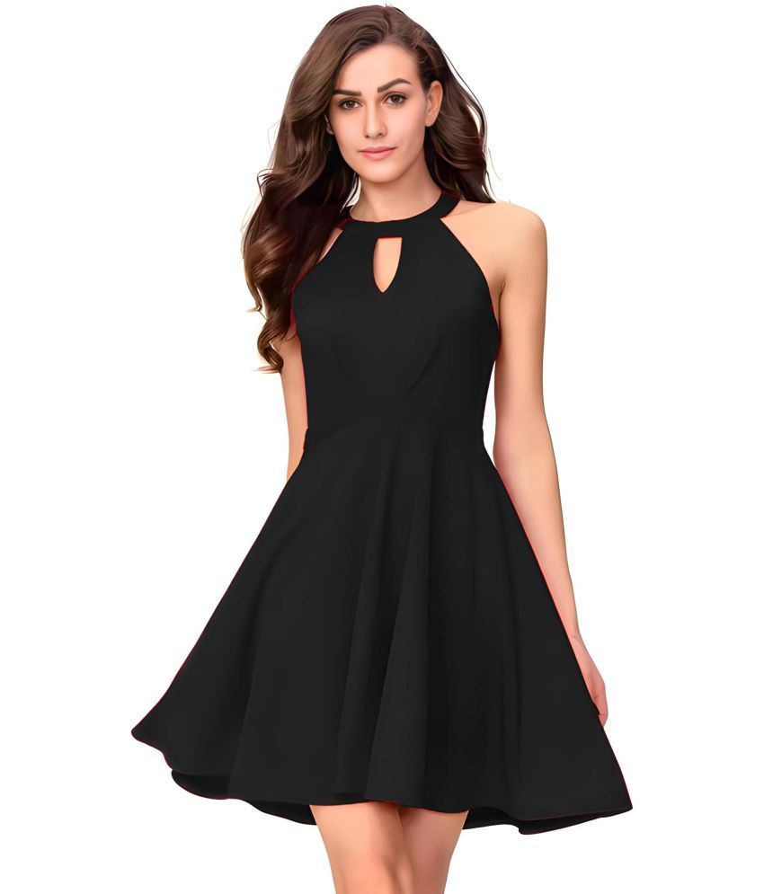     			ZELZIS Polyester Solid Above Knee Women's Fit & Flare Dress - Black ( Pack of 1 )