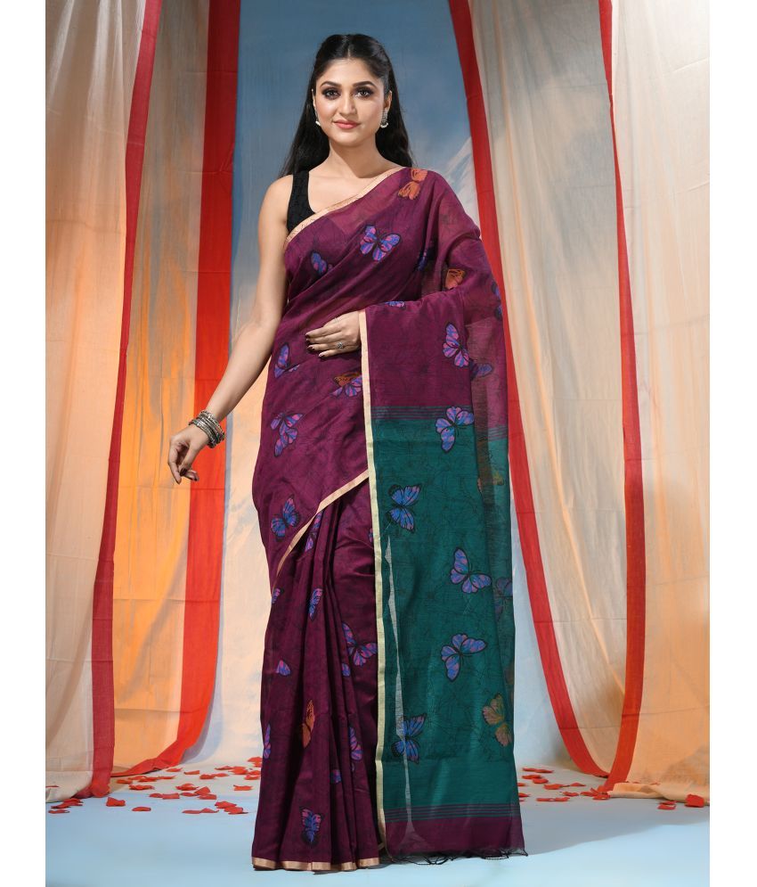     			Desh Bidesh Cotton Blend Printed Saree With Blouse Piece ( Maroon , Pack of 1 )