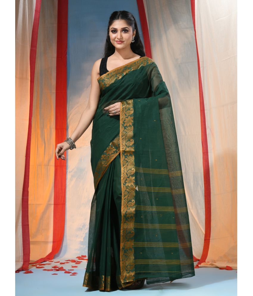     			Desh Bidesh Cotton Striped Saree Without Blouse Piece ( Green , Pack of 1 )