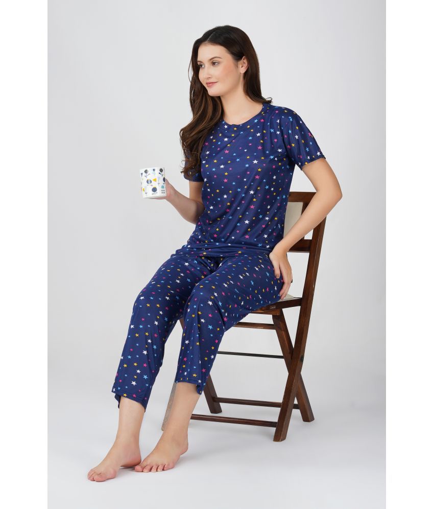     			FANCY WEAR Navy Blue Hosiery Women's Nightwear Nightsuit Sets ( Pack of 1 )