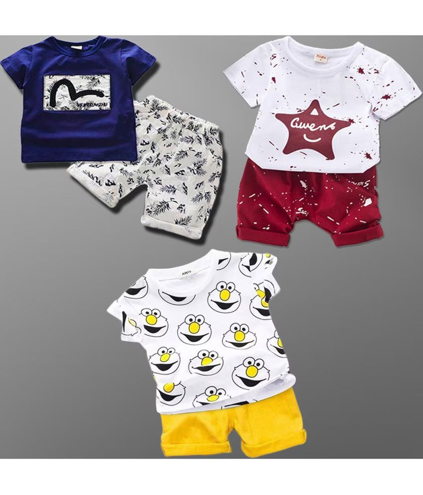     			GOKOFO Pack of 3 Unisex Cotton T-Shirts & Shorts Set ( Multicolor 4 )