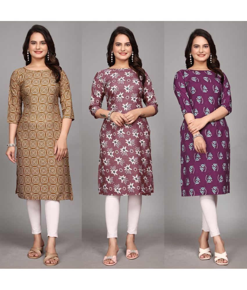     			KALAVRITTA Pack of 3 Crepe Printed Straight Women's Kurti - ( Multicoloured )