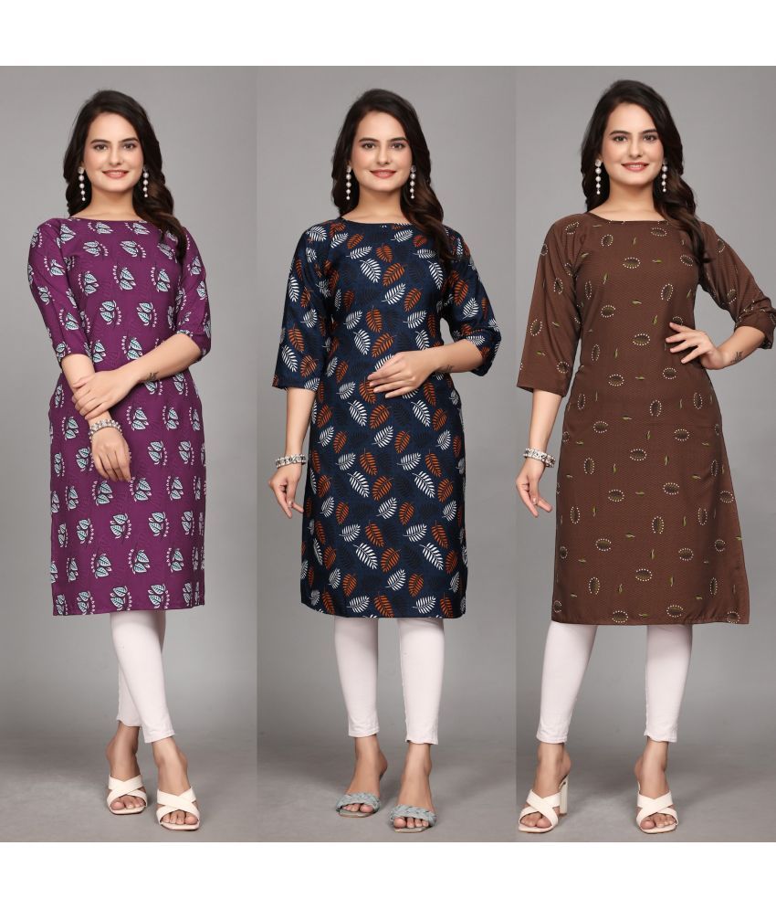     			KALAVRITTA Pack of 3 Crepe Printed Straight Women's Kurti - ( Multicoloured )