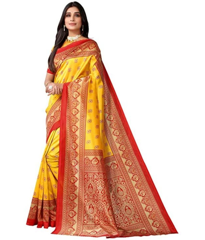     			Nandini Creation Art Silk Solid Saree With Blouse Piece ( Yellow , Pack of 1 )