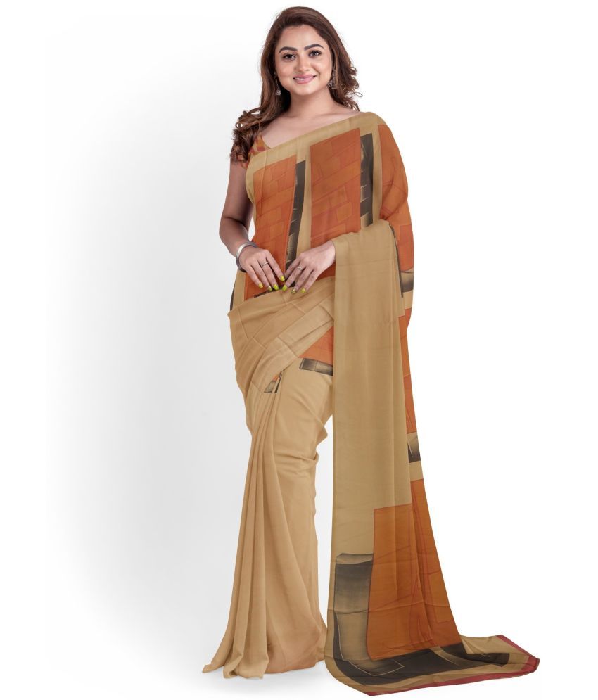     			Nandini Creation Georgette Printed Saree With Blouse Piece ( Brown , Pack of 1 )