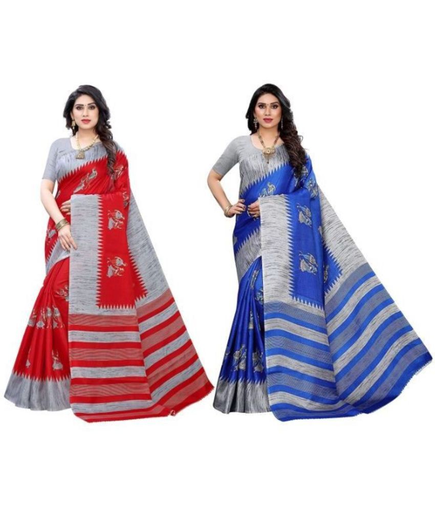     			Nandini Creation Silk Solid Saree With Blouse Piece ( Multicolor , Pack of 2 )