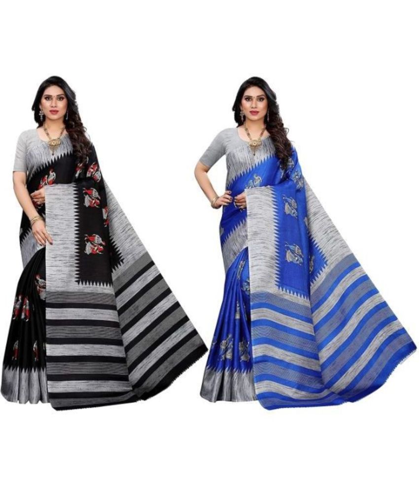     			Nandini Creation Silk Solid Saree With Blouse Piece ( Multicolor , Pack of 2 )