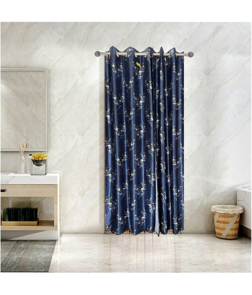     			Pasandida Bunkar Product Floral Room Darkening Eyelet Curtain 7 ft ( Pack of 2 ) - Blue