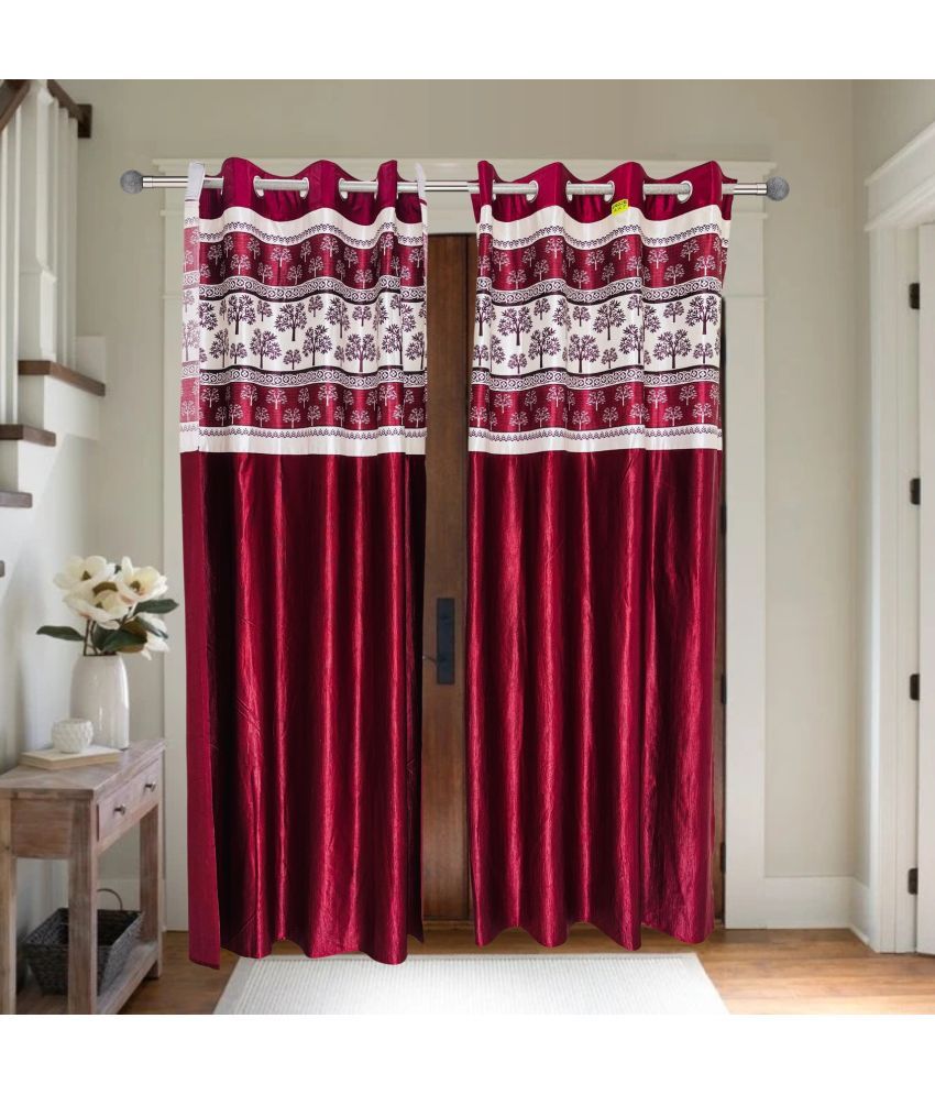     			Pasandida Bunkar Product Floral Room Darkening Eyelet Curtain 7 ft ( Pack of 2 ) - Red