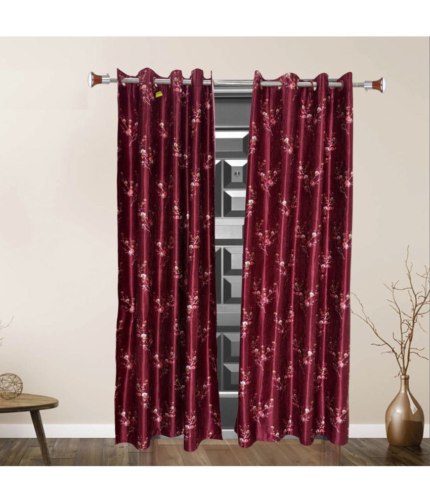     			Pasandida Bunkar Product Floral Room Darkening Eyelet Curtain 7 ft ( Pack of 2 ) - Maroon