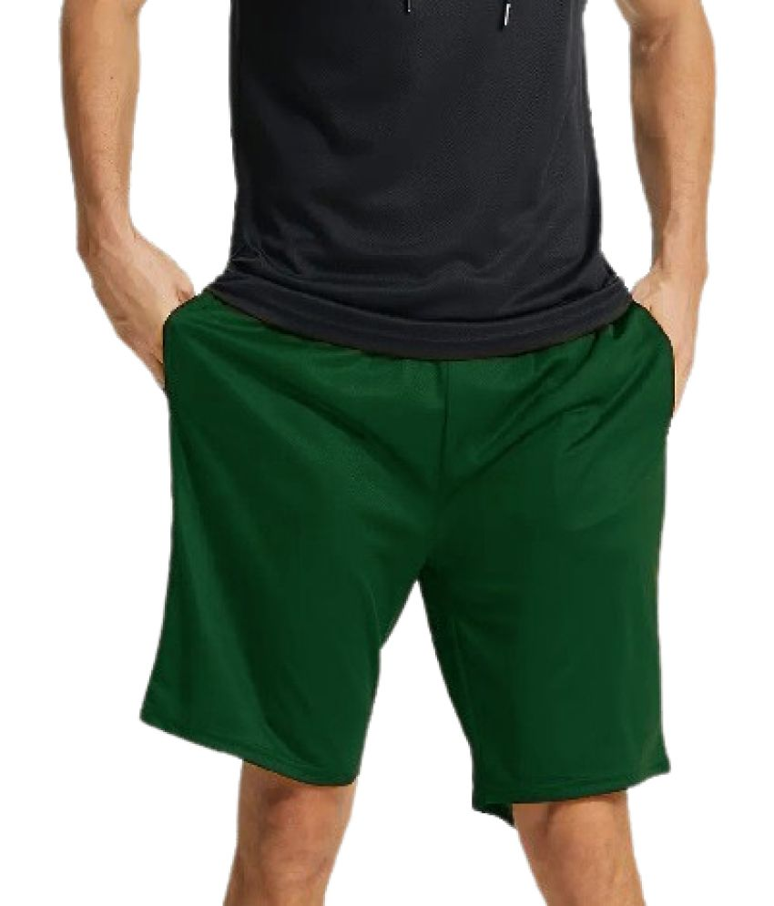     			THE PLANET COOL Green Cotton Lycra Men's Gym Shorts ( Pack of 1 )