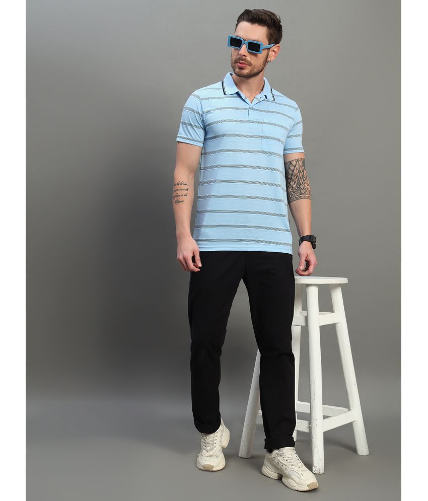     			renuovo Pack of 1 Cotton Blend Regular Fit Striped Half Sleeves Men's Polo T Shirt ( Sky Blue )