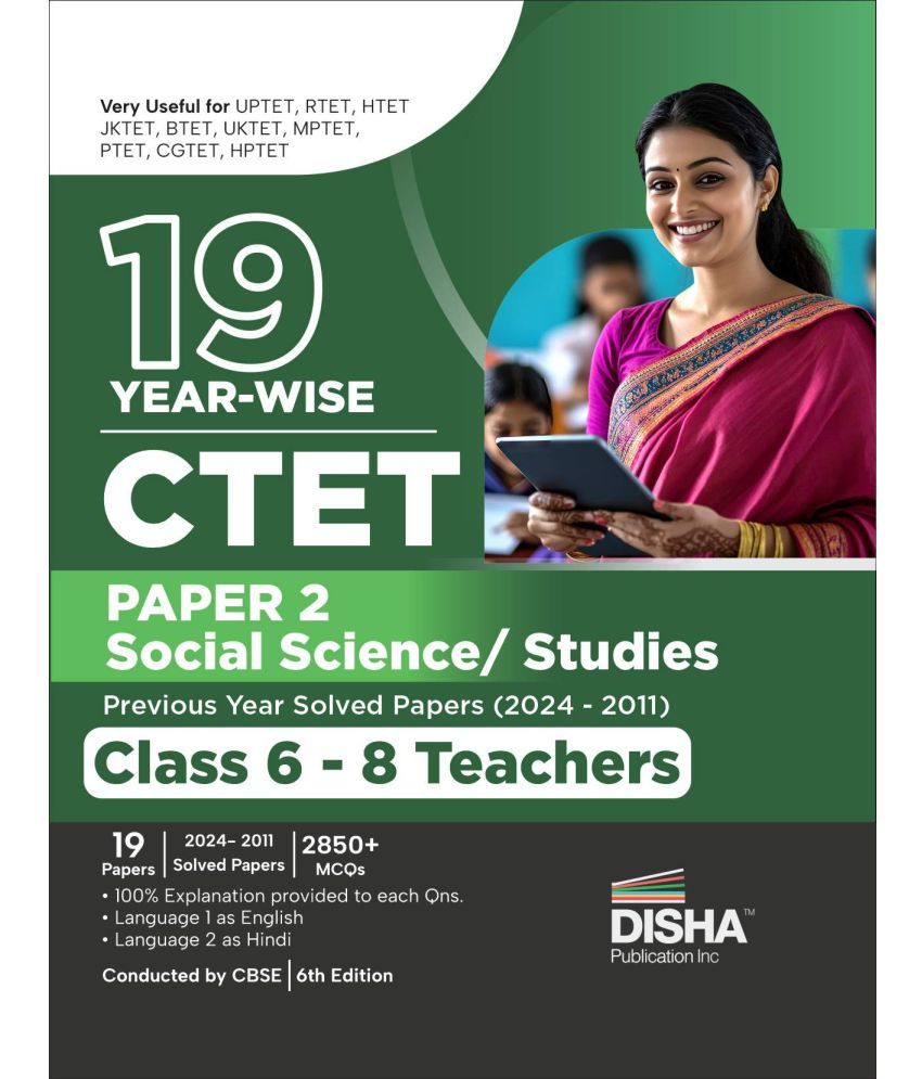     			19 Year-wise CTET Paper 2 (Social Science/ Studies) Previous Year Solved Papers (2024 - 2011) - Class 6 - 8 Teachers - 6th English Edition | Central T