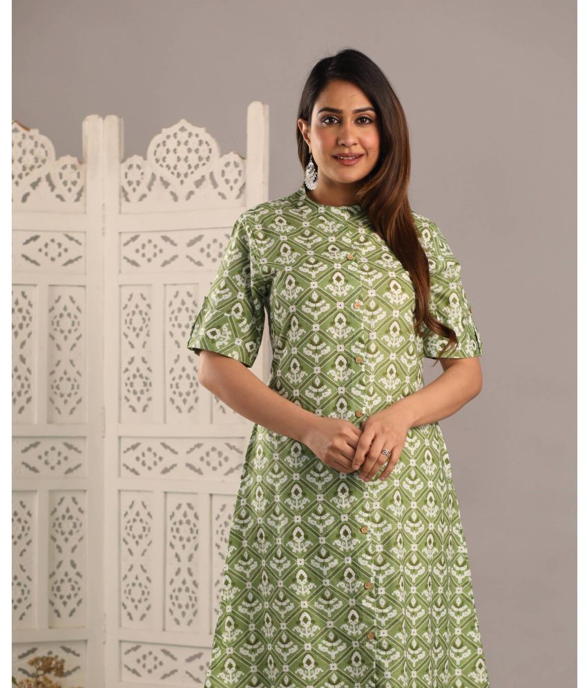     			Angvarnika Cotton Printed Kurti With Pants Women's Stitched Salwar Suit - Green ( Pack of 1 )