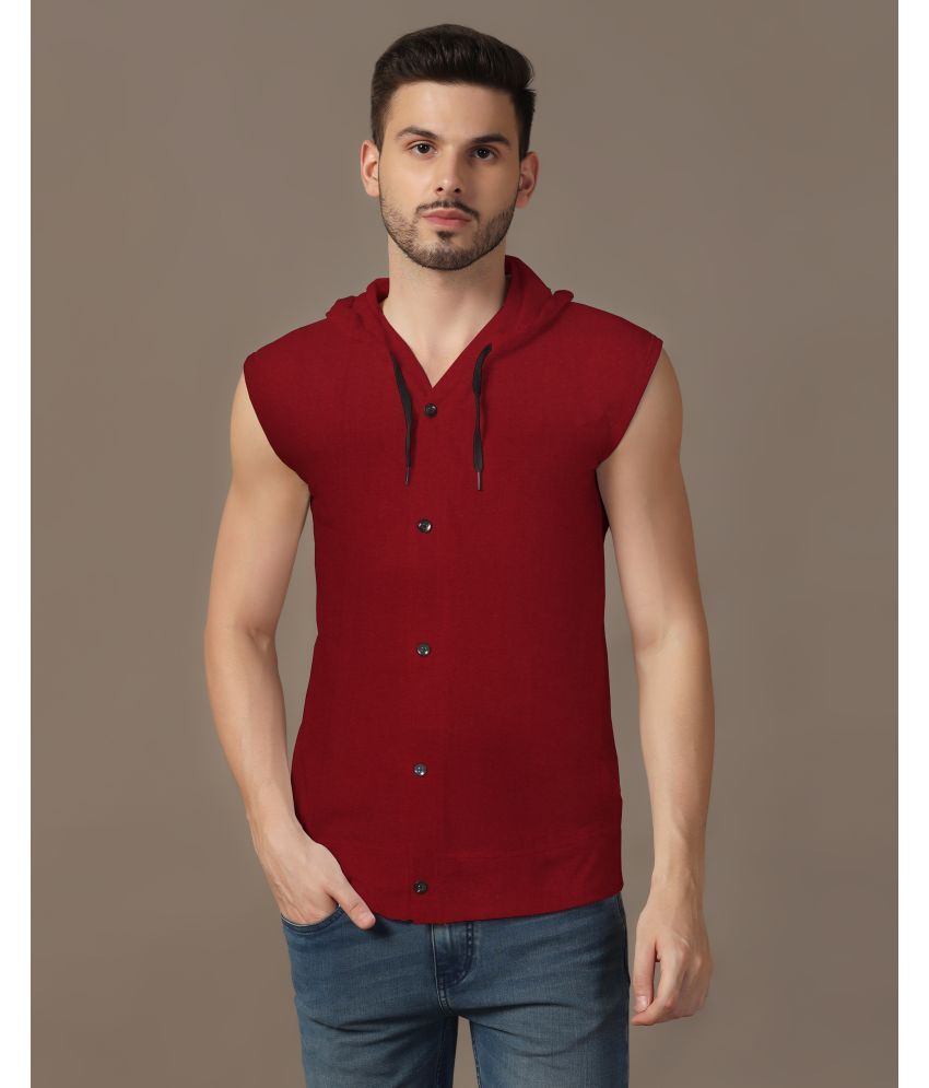     			Beyou Fashion Cotton Blend Regular Fit Solids Sleeveless Men's Casual Shirt - Maroon ( Pack of 1 )