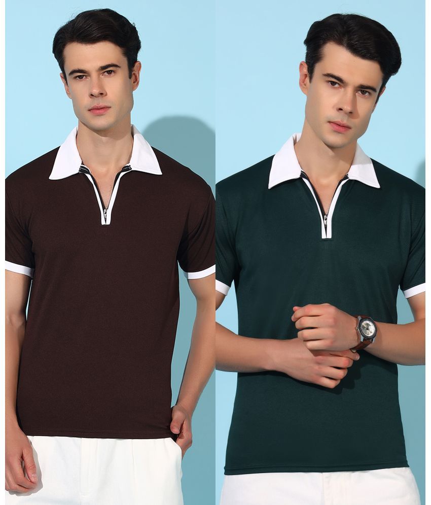     			Christy World Pack of 2 Polyester Regular Fit Solid Half Sleeves Men's Polo T Shirt ( Multicolor )