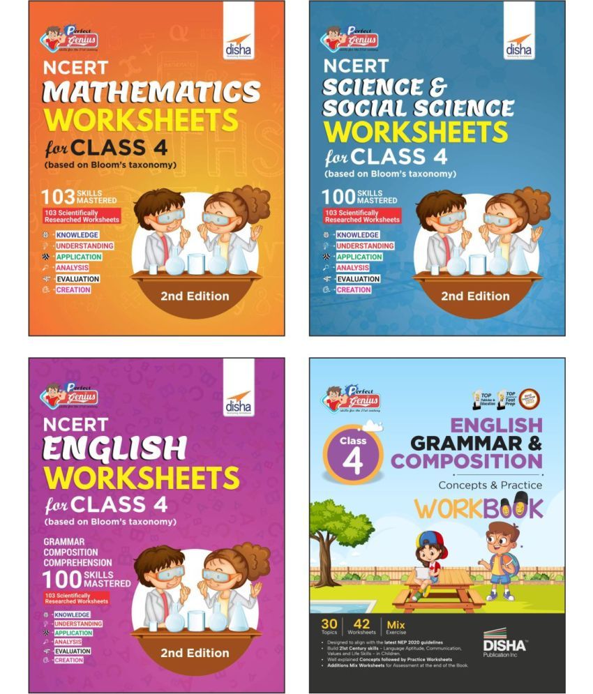     			Combo (set of 4 Books) Perfect Genius Class 4 NCERT Science, Social Studies, Mathematics, English Grammar & Comprehension Worksheets | Follows NEP 202