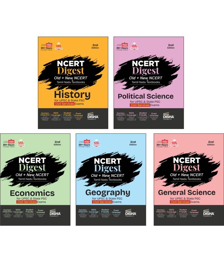     			Combo (set of 5 Books) Tamil Nadu & Old + New NCERT Digest History, Political Science, Economics, General Science & Geography for UPSC & State PSC Civ