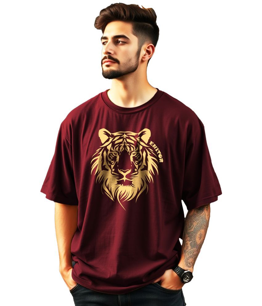     			ENITOR Cotton Oversized Fit Printed Half Sleeves Men's Round T-Shirt - Maroon ( Pack of 1 )