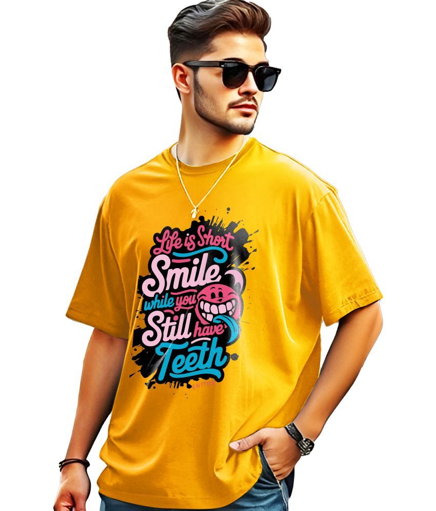     			ENITOR Cotton Oversized Fit Printed Half Sleeves Men's Round T-Shirt - Yellow ( Pack of 1 )