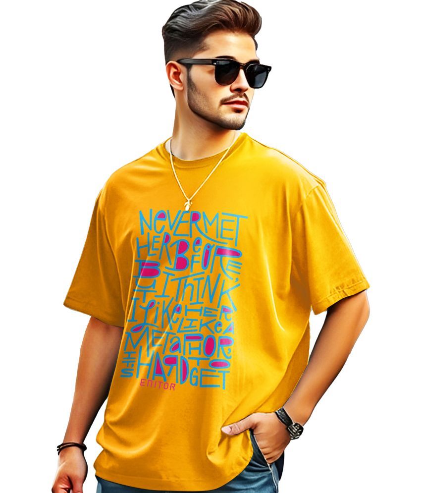     			ENITOR Cotton Oversized Fit Printed Half Sleeves Men's Round T-Shirt - Yellow ( Pack of 1 )