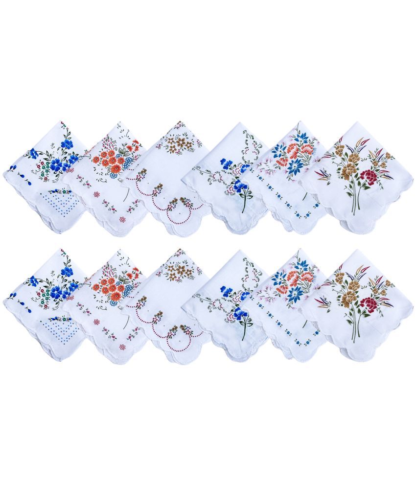     			Gopika Handkerchiefs Women'S White Multicolor Floral 100% Pure Cotton Handkerchief | Hanky For Women | Pack of 12