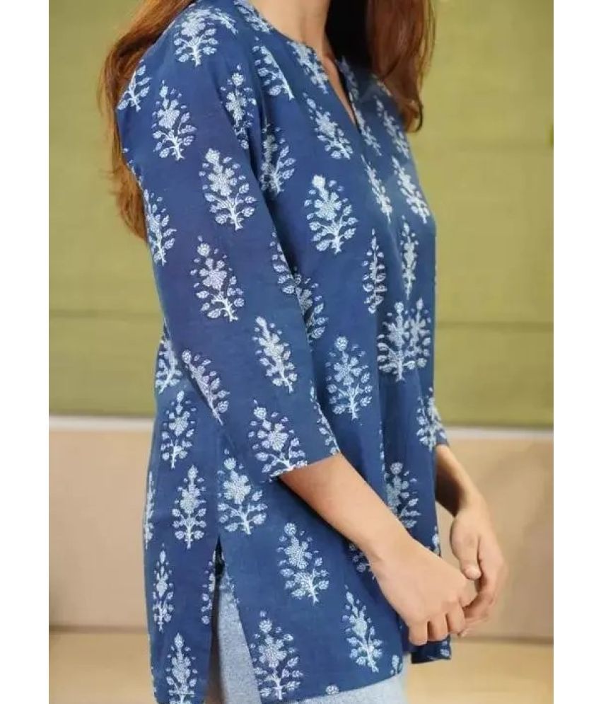     			LOOK N LIKE Pack of 1 Rayon Printed Straight Women's Kurti - ( Blue )