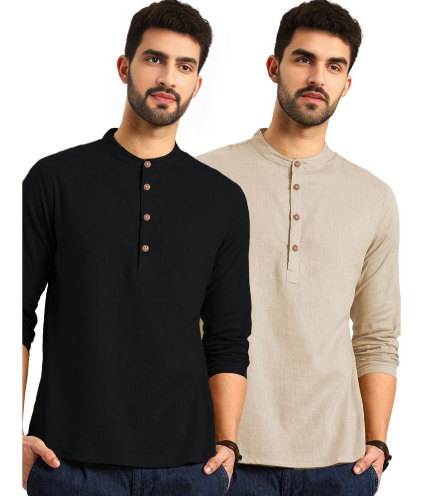     			Navkanj Beige Cotton Blend Men's Shirt Style Kurta ( Pack of 2 )