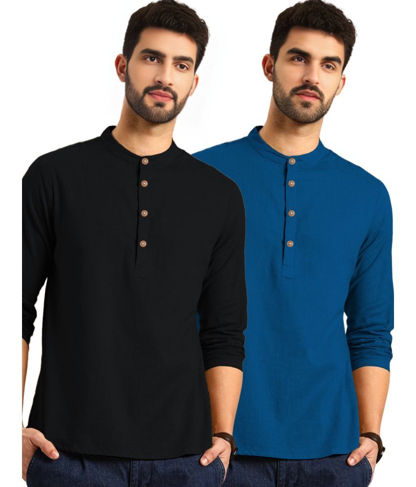     			Navkanj Muticolor Cotton Blend Men's Shirt Style Kurta ( Pack of 2 )