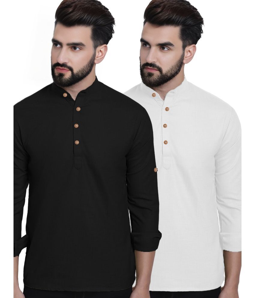     			Navkanj White Cotton Blend Men's Shirt Style Kurta ( Pack of 2 )