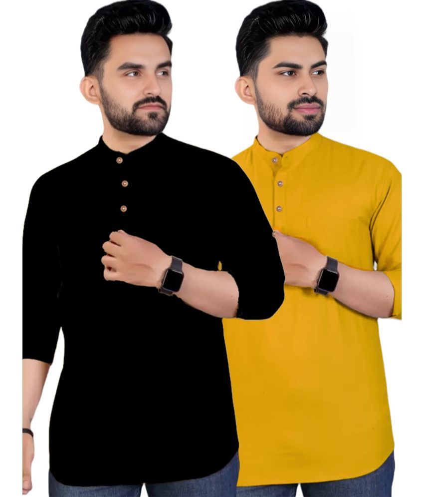     			Navkanj Yellow Cotton Blend Men's Shirt Style Kurta ( Pack of 2 )