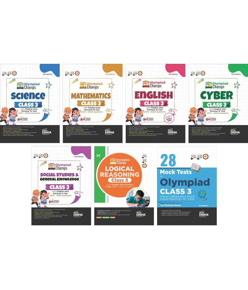     			Olympiad Champs Science, Mathematics, English, Logical Reasoning, Cyber & GK Class 3 with Previous Year Questions & 28 Mock Tests (set of 7 books) 3rd Edition