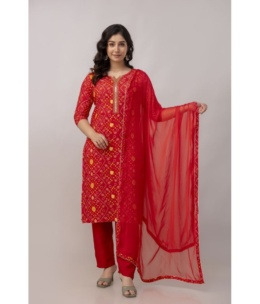     			RAS RANI Cotton Blend Printed Kurti With Pants Women's Stitched Salwar Suit - Red ( Pack of 1 )