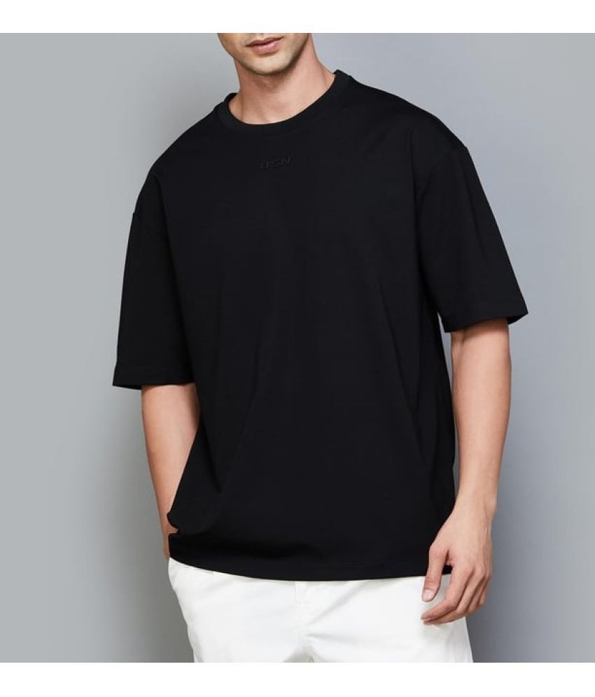     			AI CLUB Cotton Oversized Fit Solid Half Sleeves Men's Round T-Shirt - Black ( Pack of 1 )