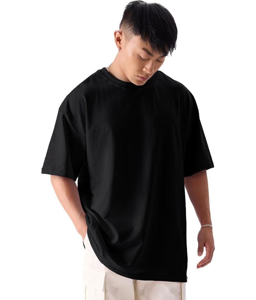     			AI CLUB Cotton Oversized Fit Solid Half Sleeves Men's Round T-Shirt - Black ( Pack of 1 )