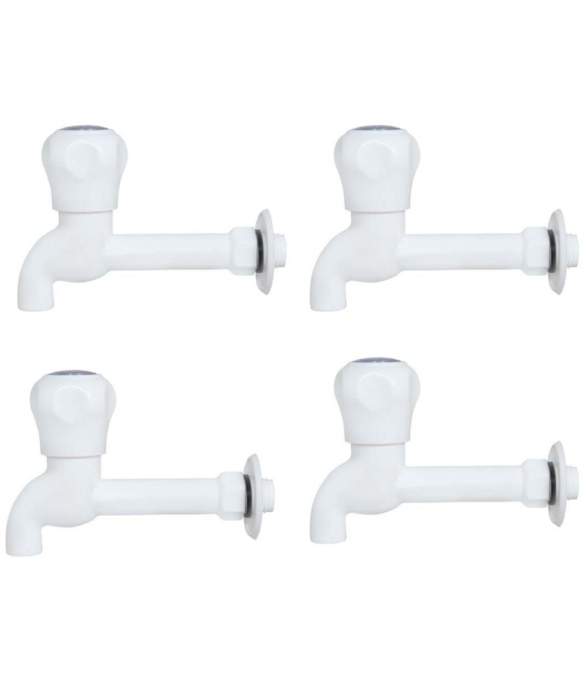     			COSWARE Prince White PVC Long Body Bib Cock Tap - 4 PCS Plastic (ABS) Bathroom Tap (Bib Cock)