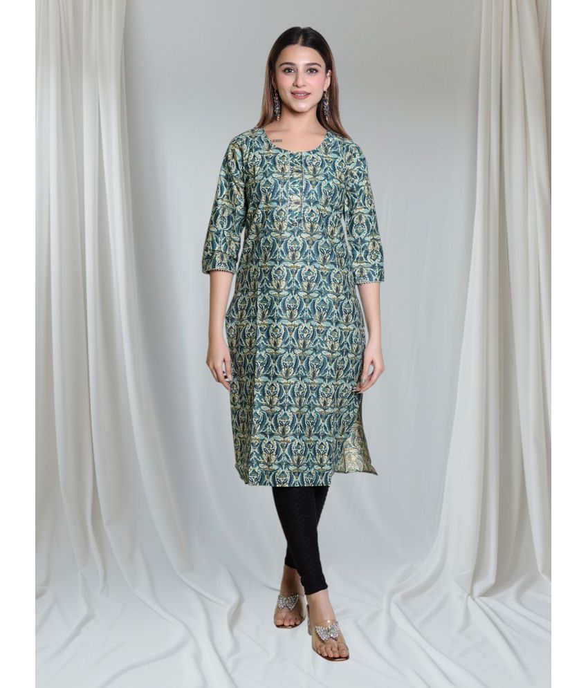     			Japroz Pack of 1 100% Cotton Printed Straight Women's Kurti - ( Green )