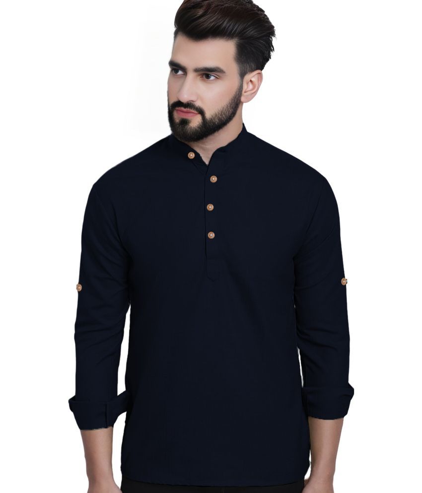     			Navkanj Navy Blue Cotton Blend Men's Shirt Style Kurta ( Pack of 1 )