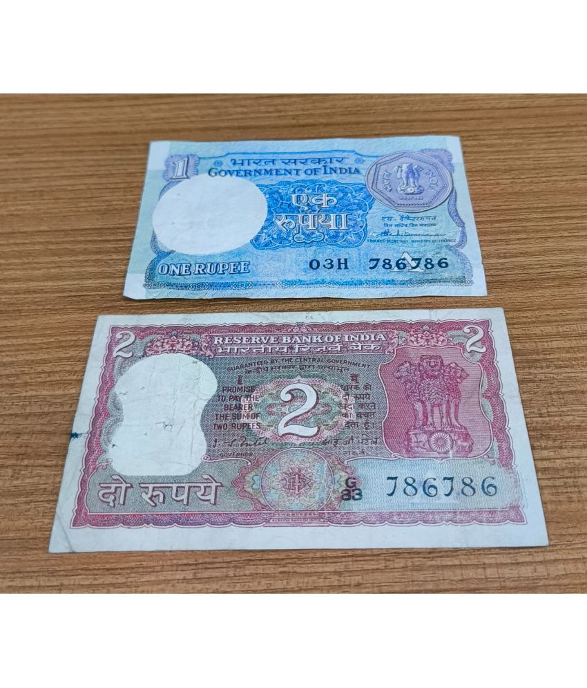     			Rare 786786 Series, 1 & 2 Rupees, Old & Tiger rare India 2 Notes for Collection